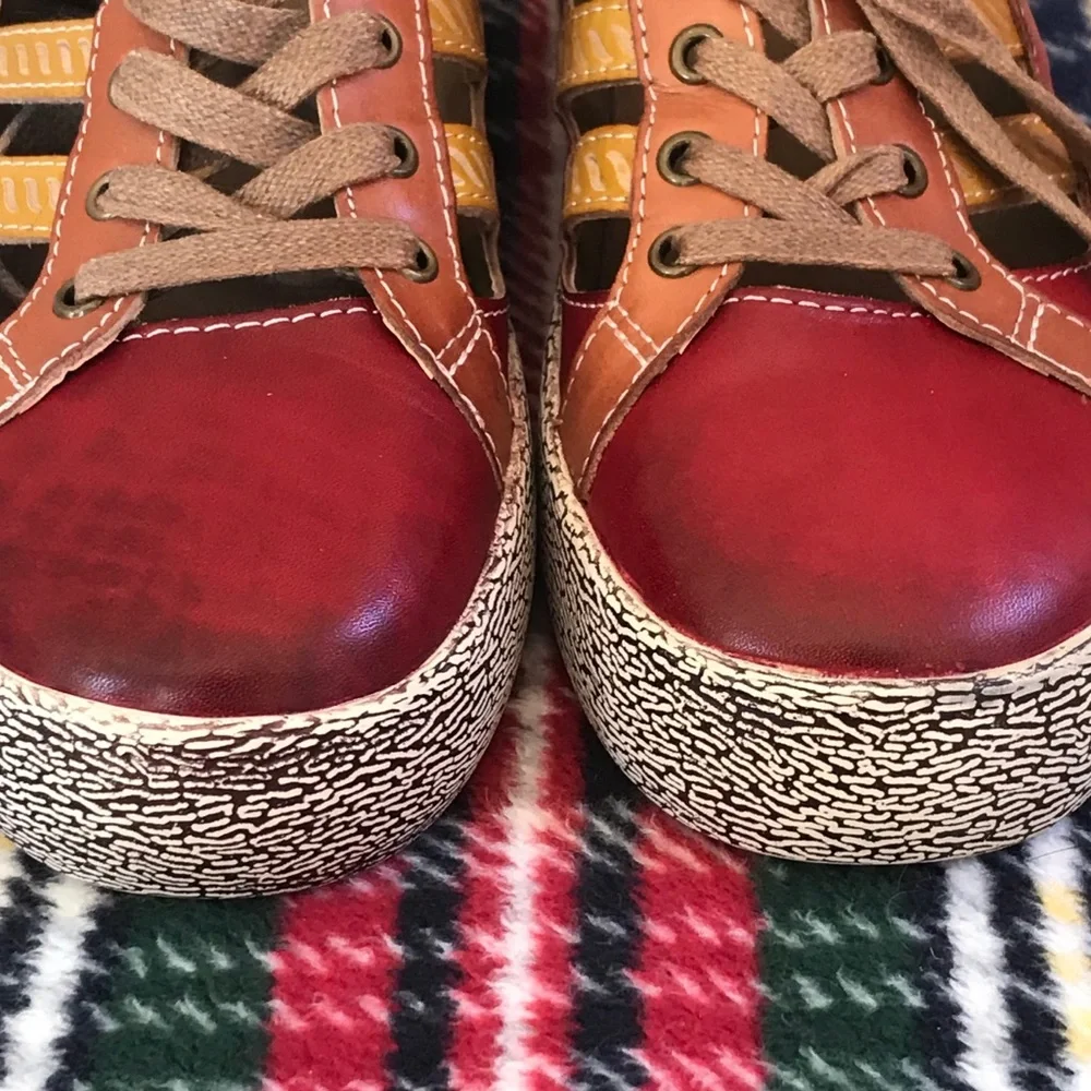 L’ARTISTE SPRING STEP PORSCHA HAND PAINTED LEATHER FLATFORM SNEAKER SZ 37 - Picture 4 of 12